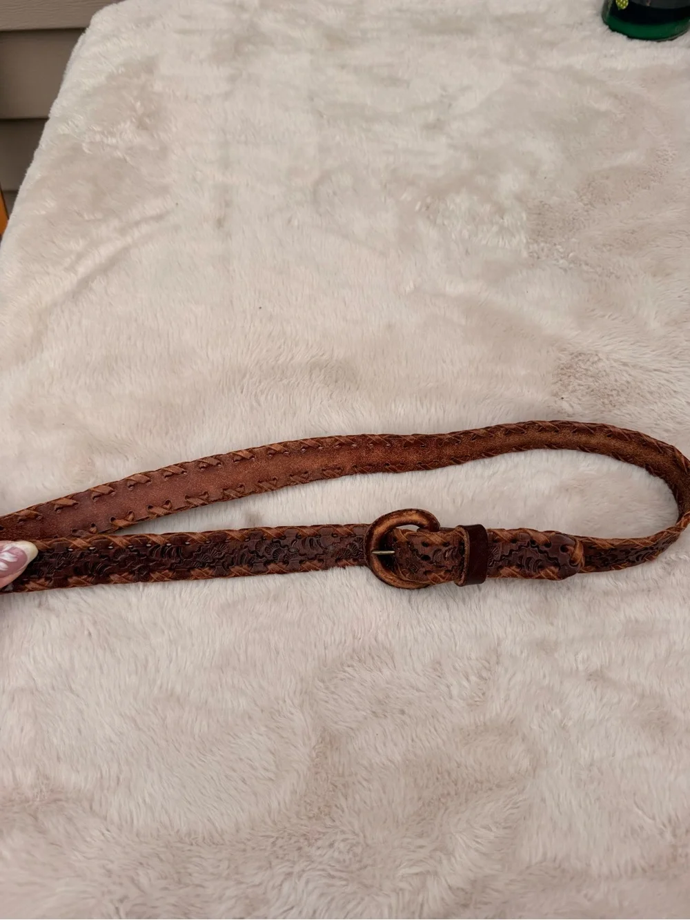 Vintage Braided Brown Leather Women's Belt with Round Buckle Size 32